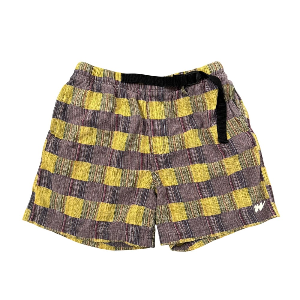 Without Walls Mens Plaid Textured Hiking Shorts Yellow Purple Medium Belted